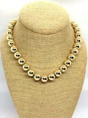 SUGARFIX GOLD TONE Necklace Bead Chunky Collar Statement Bauble Bib 16"